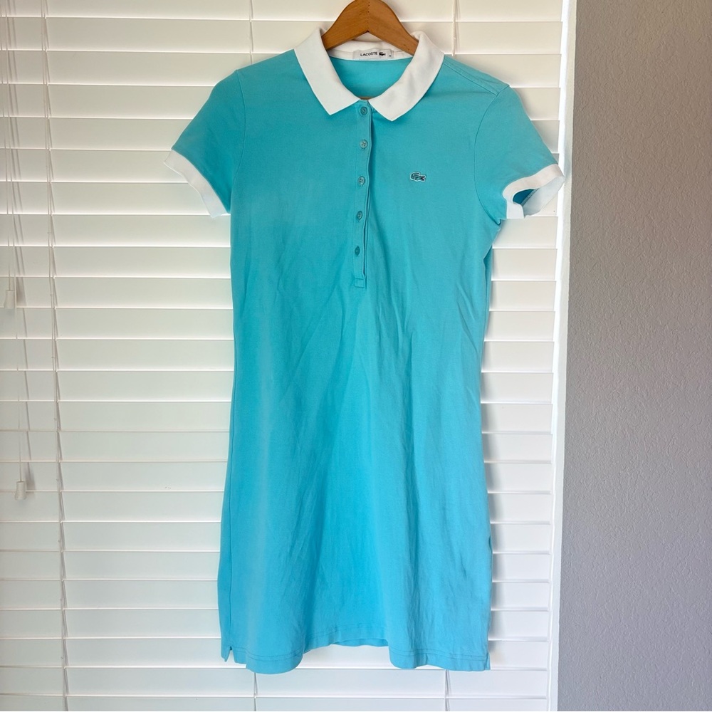 Lacoste Women’s 38 Blue Stretch Polo Mini Dress Preppy Golf Tennis Dress Size 6